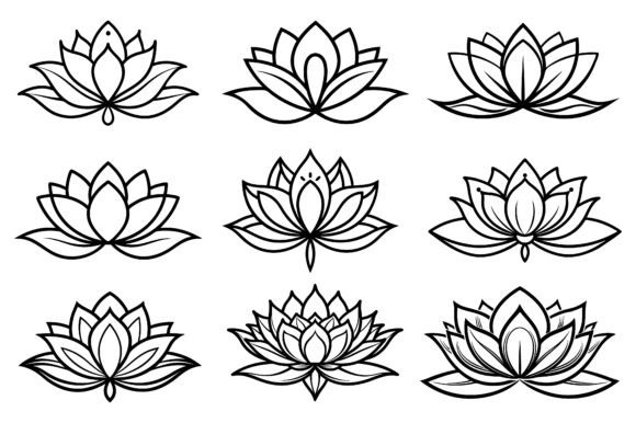 Download Line Drawing Blooming Lotus Flower - Premium Resources